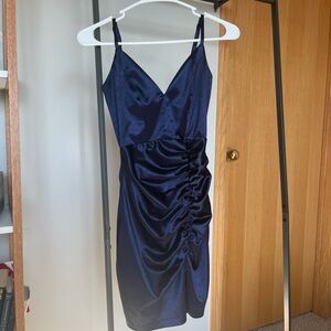 Elegant Navy Blue Ruched Dress